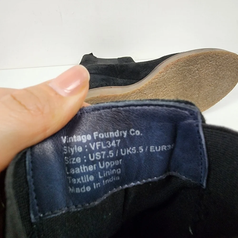Vintage Foundry Co Black Suede Elizabeth Wedge Ankle Boots, Size 7.5 New Nwob